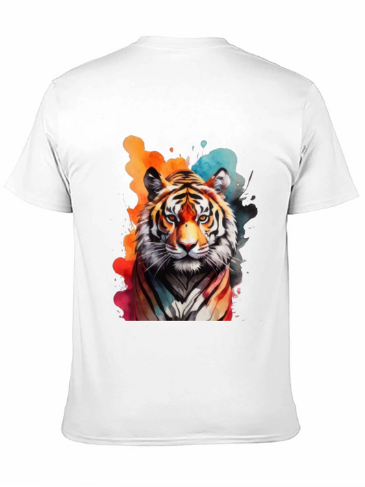 Camiseta Negra con Estampado de Tigre Acuarela