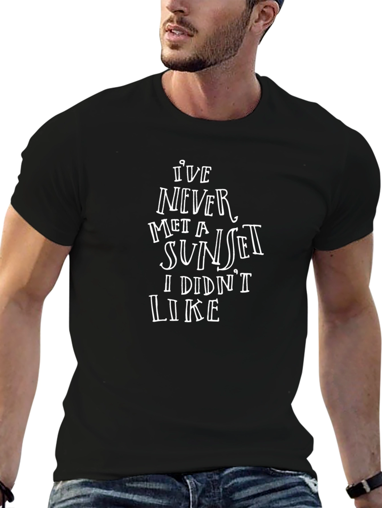 Camiseta Negra con Frase Nunca Conocí un Atardecer