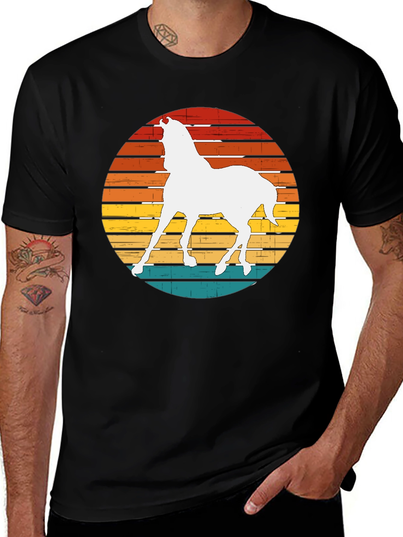 Camiseta Negra con Diseño de Caballo Retro