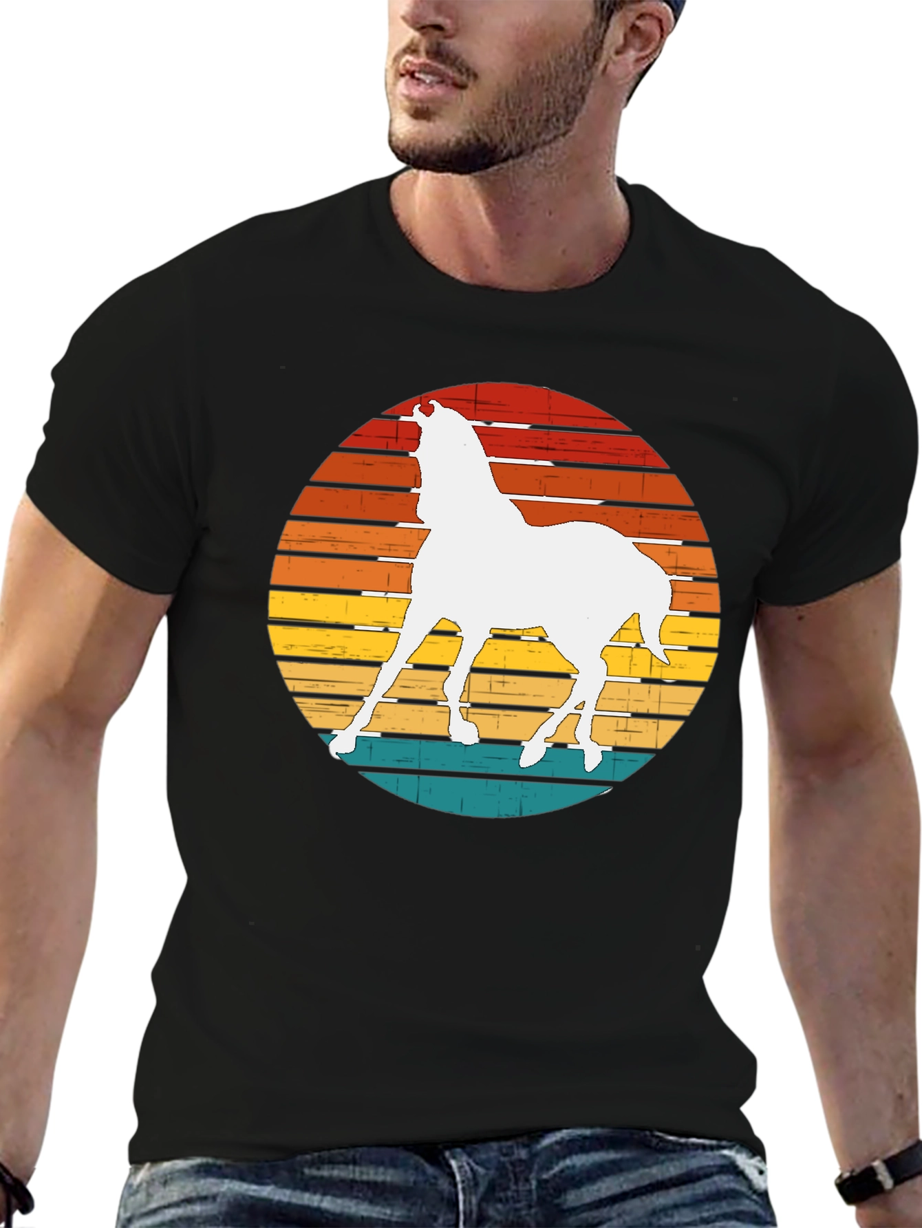 Camiseta Negra con Diseño de Caballo Retro