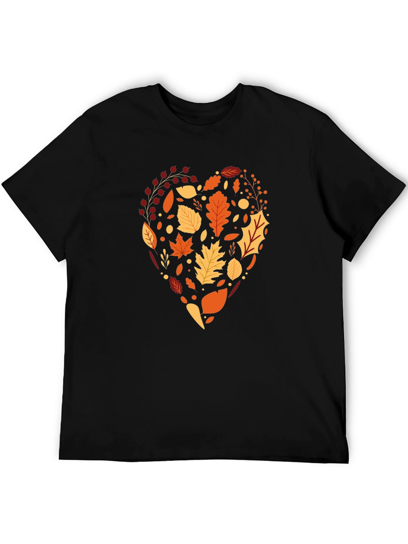 Camiseta Negra Corazón de Hojas Otoñales