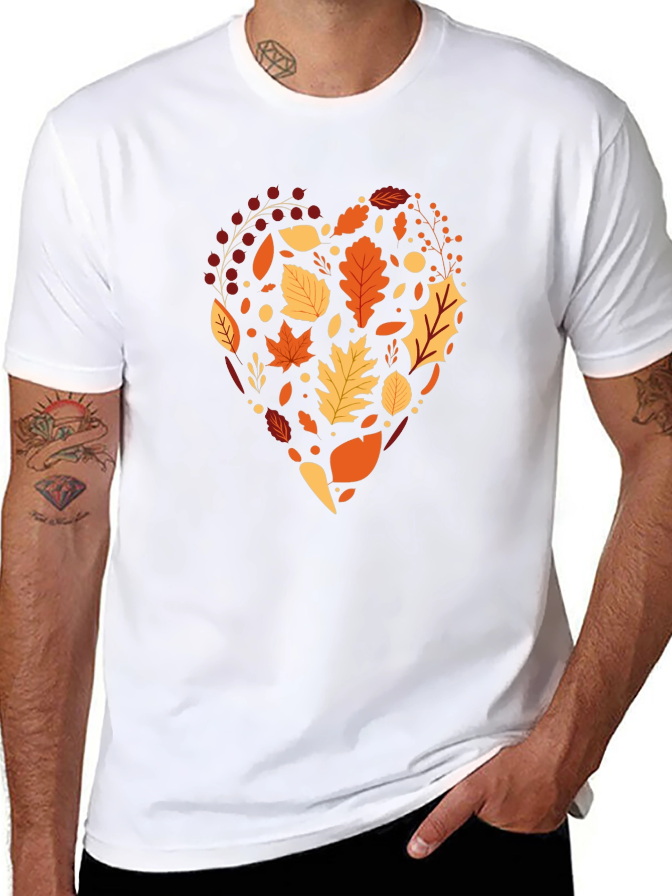 Camiseta Negra Corazón de Hojas Otoñales