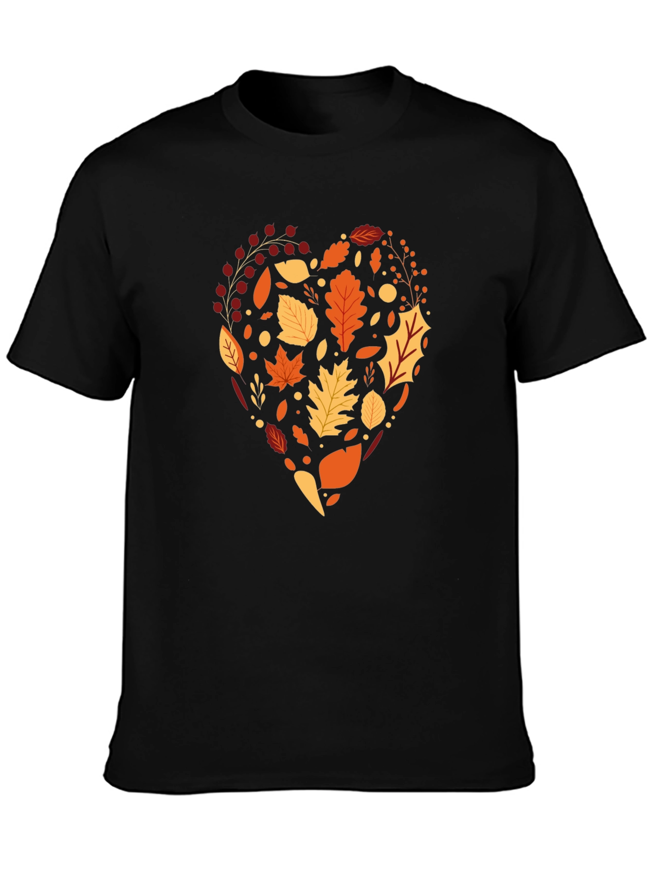 Camiseta Negra Corazón de Hojas Otoñales