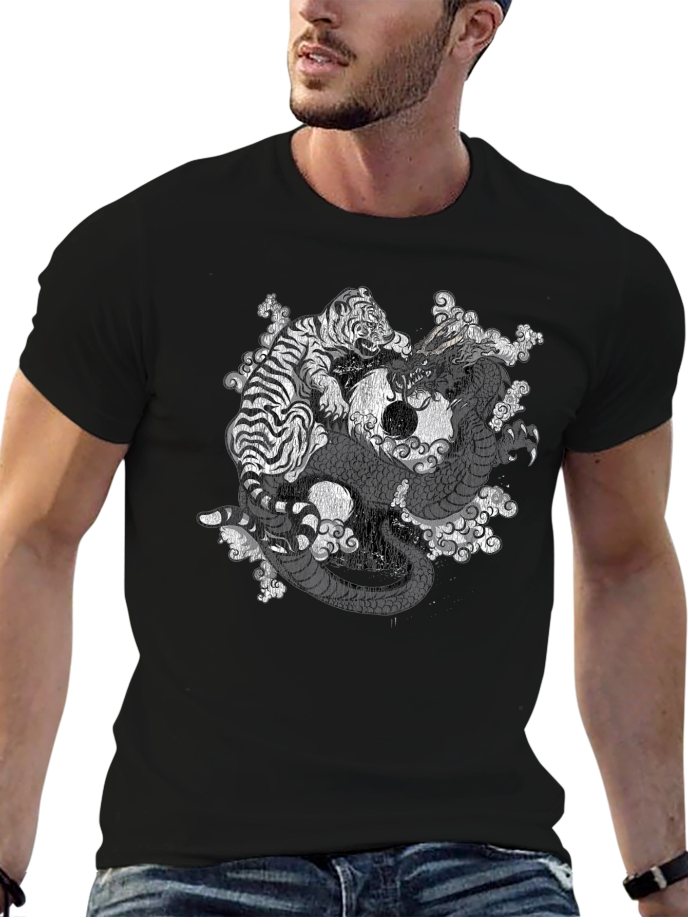 Camiseta Negra Dragón y Tigre Yin Yang