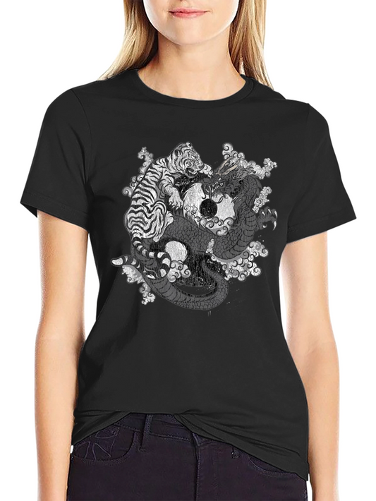 Camiseta Negra Dragón y Tigre Yin Yang