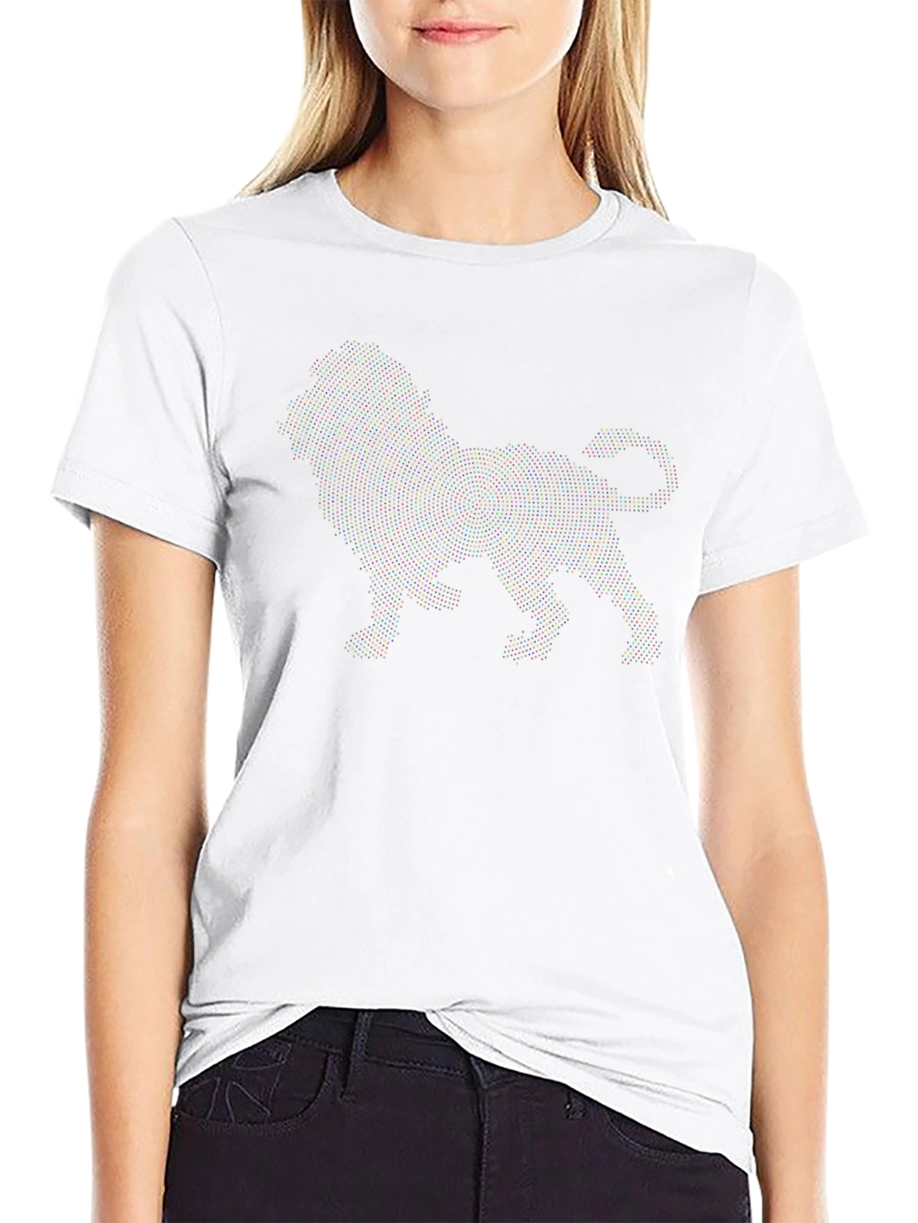 Camiseta Negra Hombre Diseño León Punteado