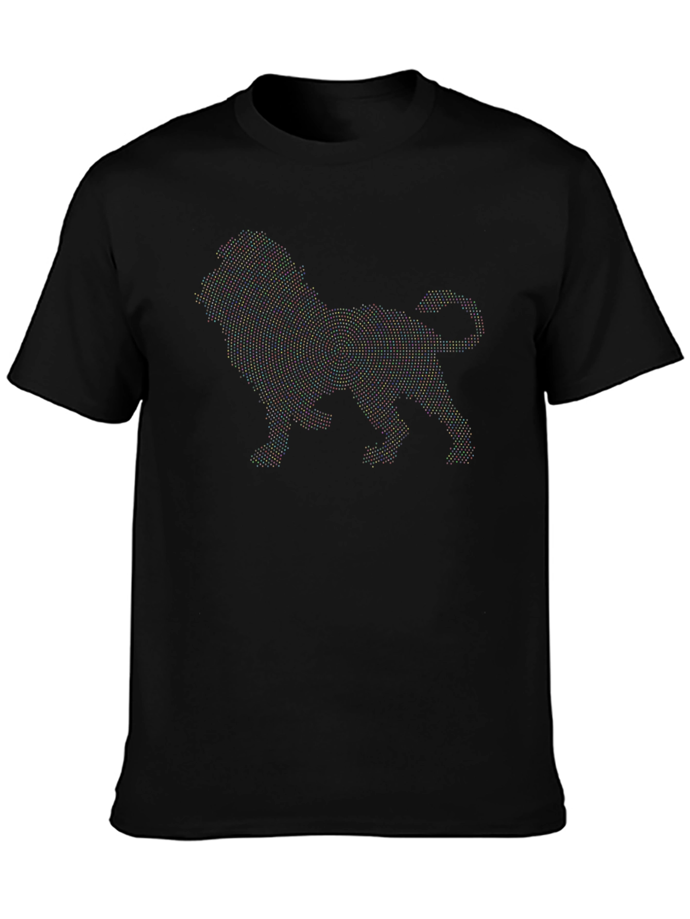 Camiseta Negra Hombre Diseño León Punteado