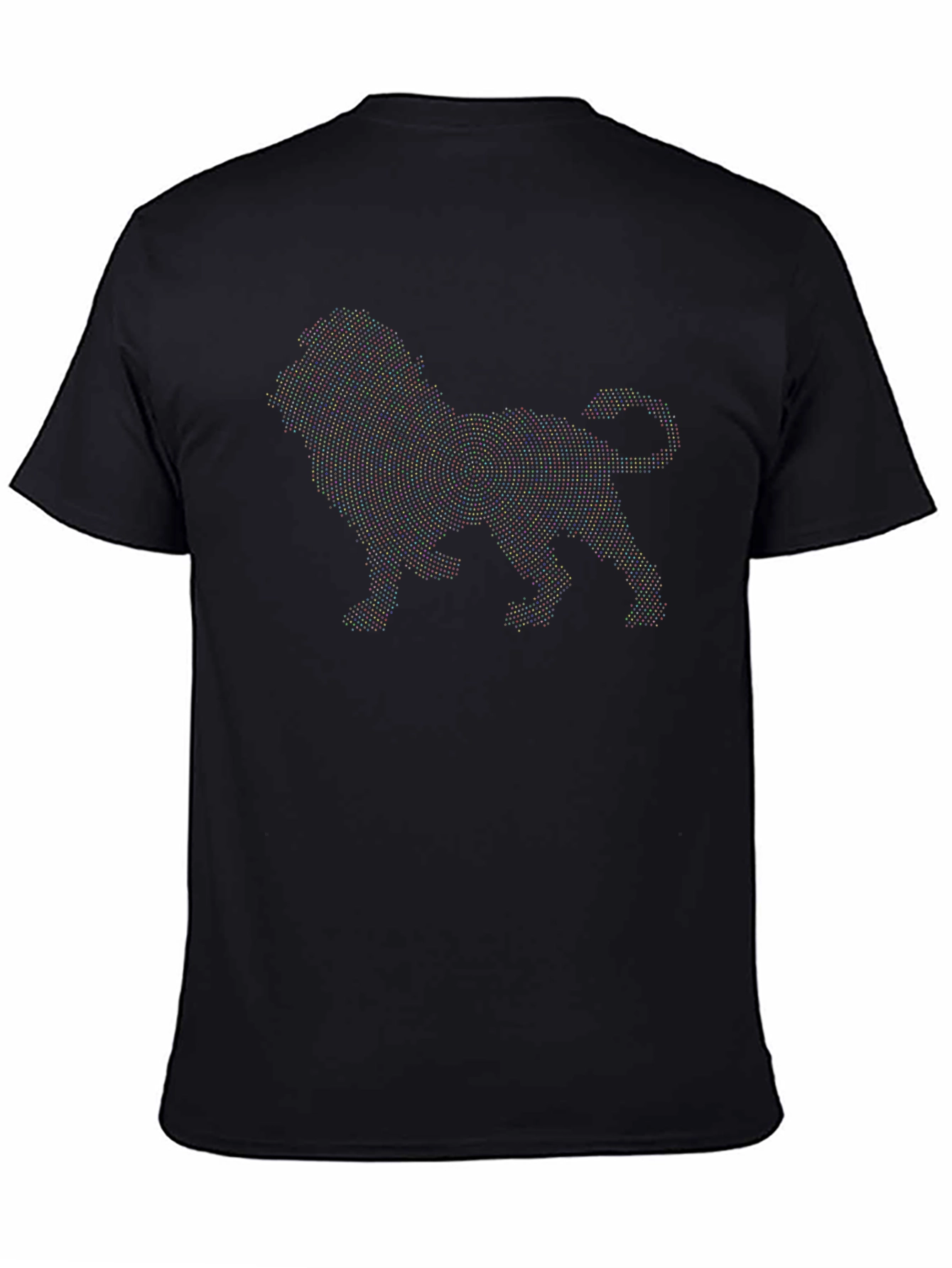 Camiseta Negra Hombre Diseño León Punteado