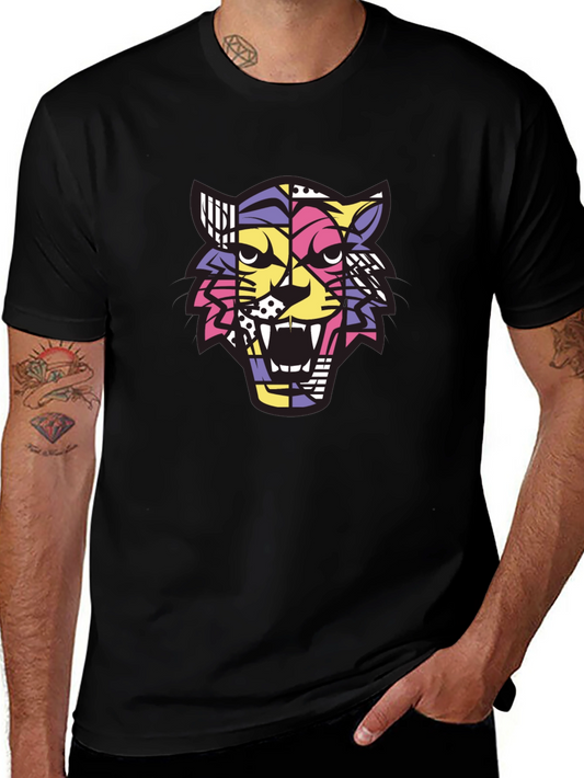 Camiseta Hombre Negra con Diseño de Tigre Abstracto