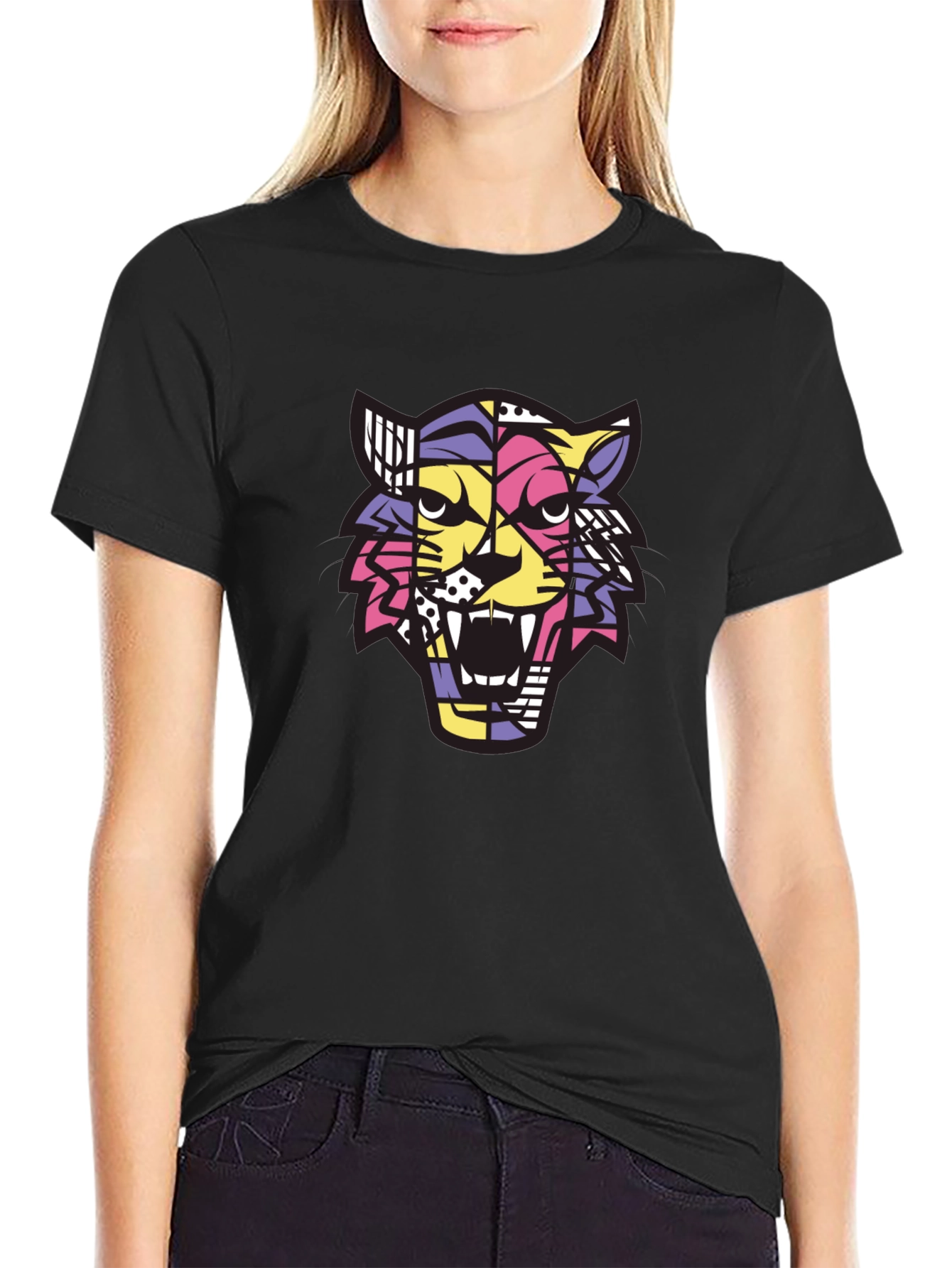 Camiseta Hombre Negra con Diseño de Tigre Abstracto