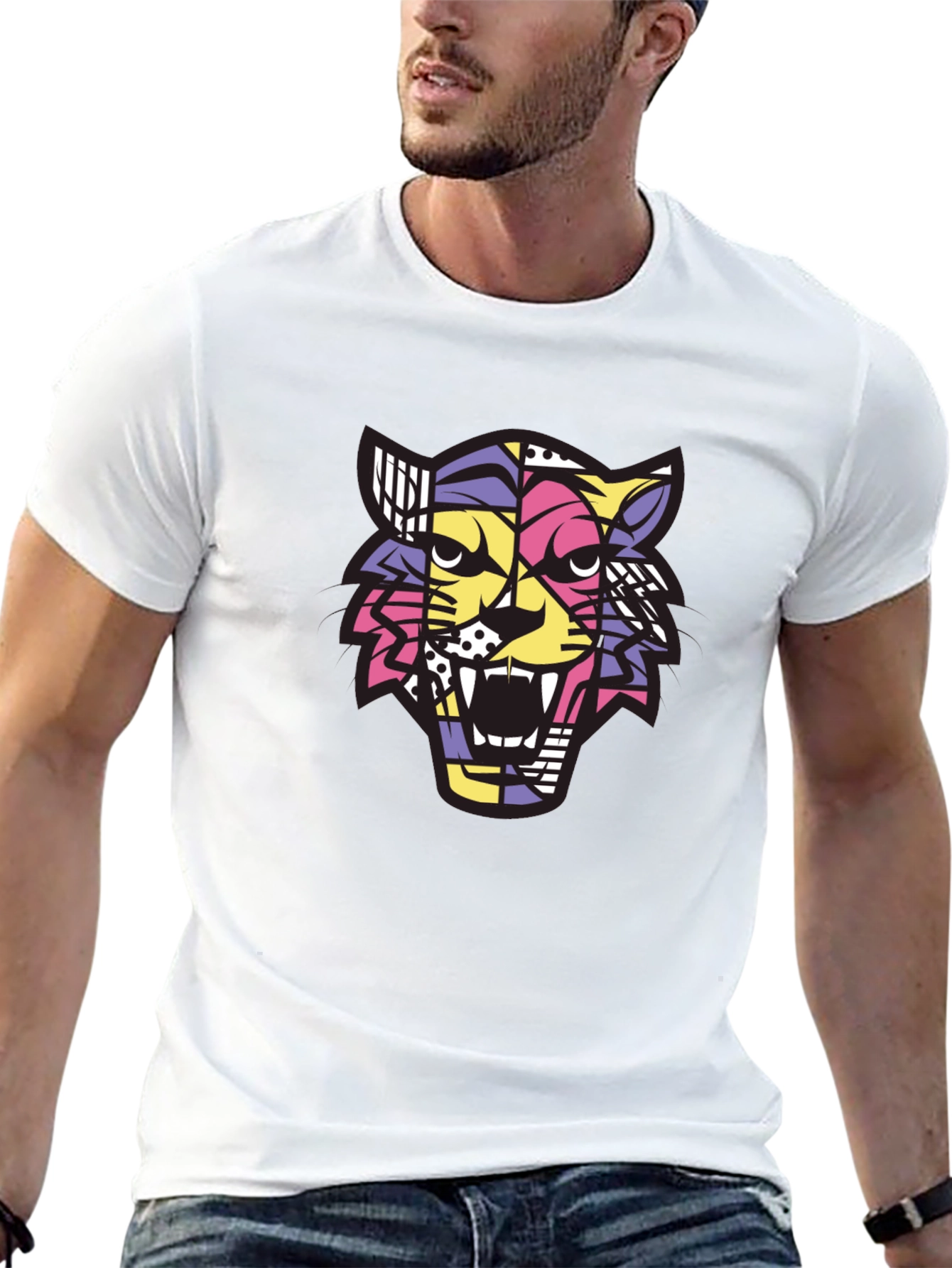 Camiseta Hombre Negra con Diseño de Tigre Abstracto