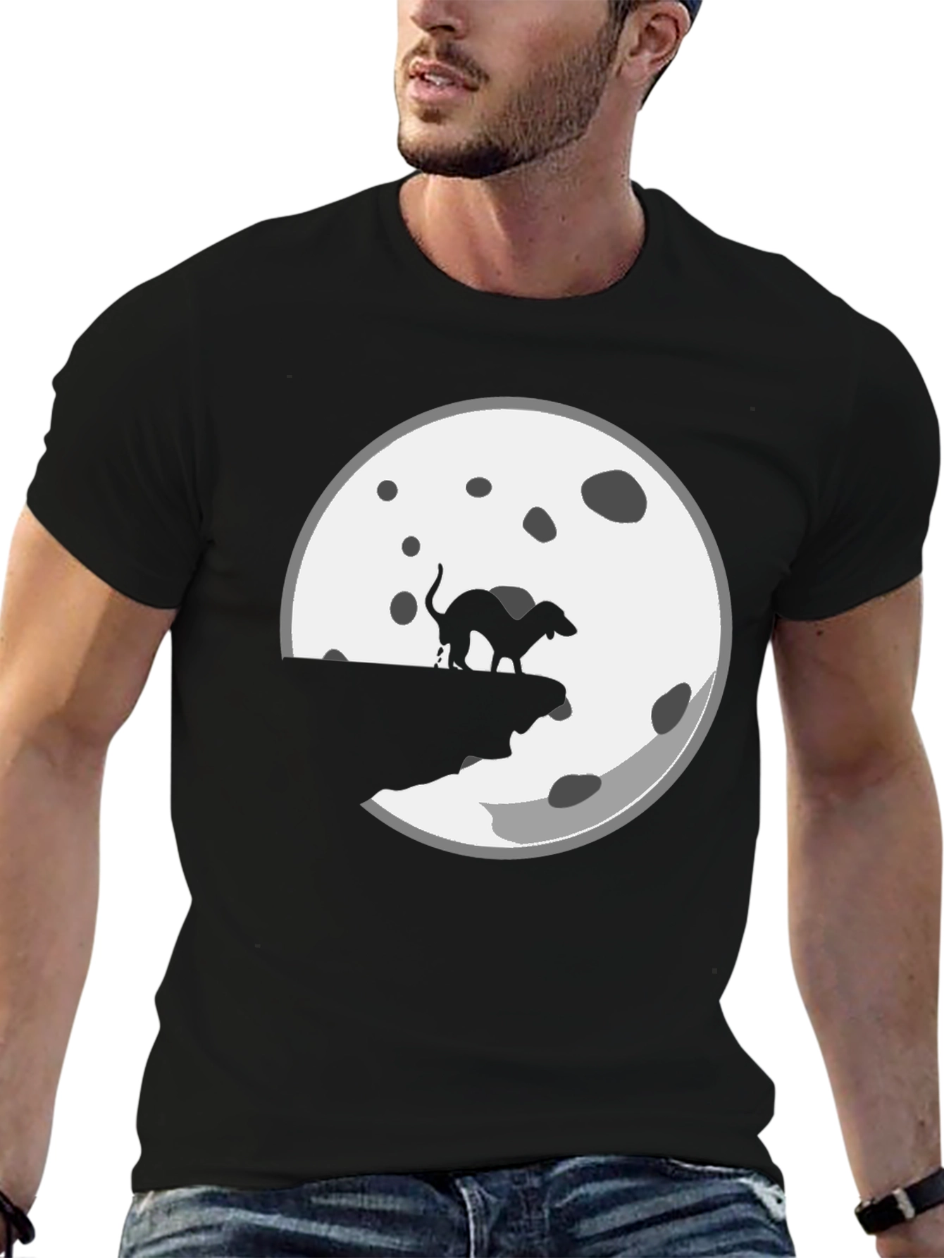 Camiseta Negra con Diseño de Perro y Luna