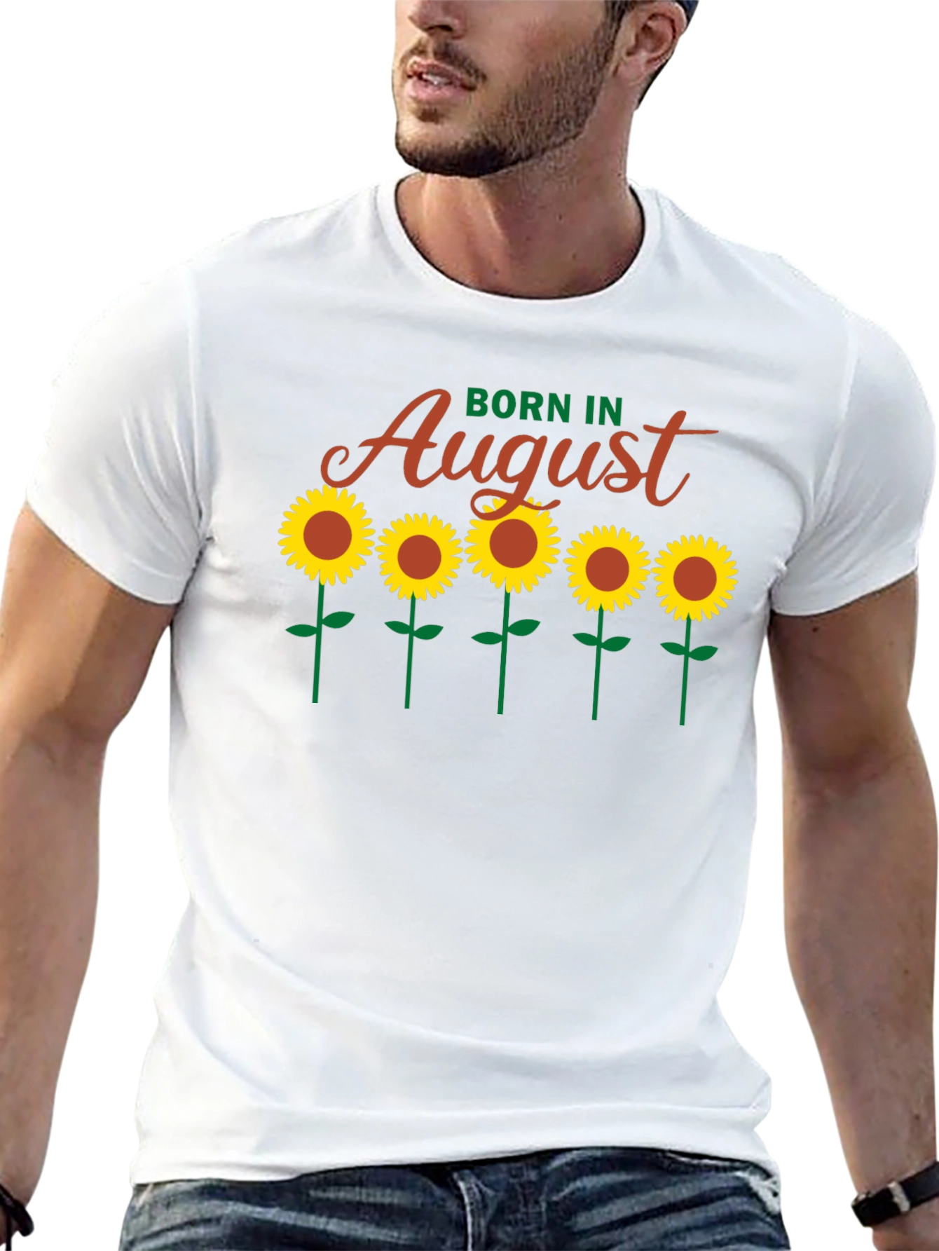 Camiseta Negra Born in August con Girasoles