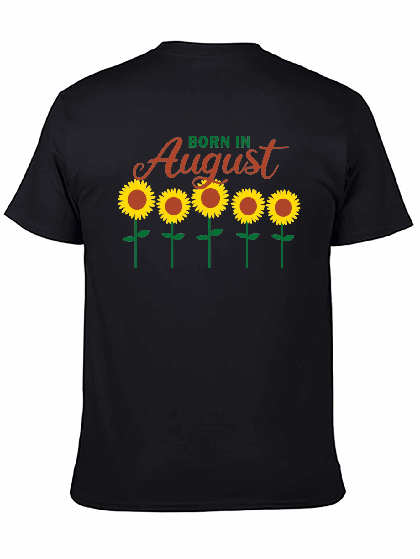 Camiseta Negra Born in August con Girasoles