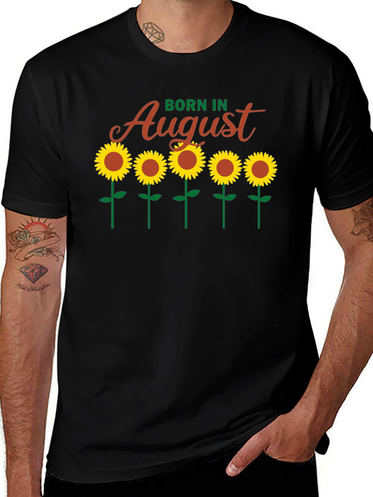 Camiseta Negra Born in August con Girasoles