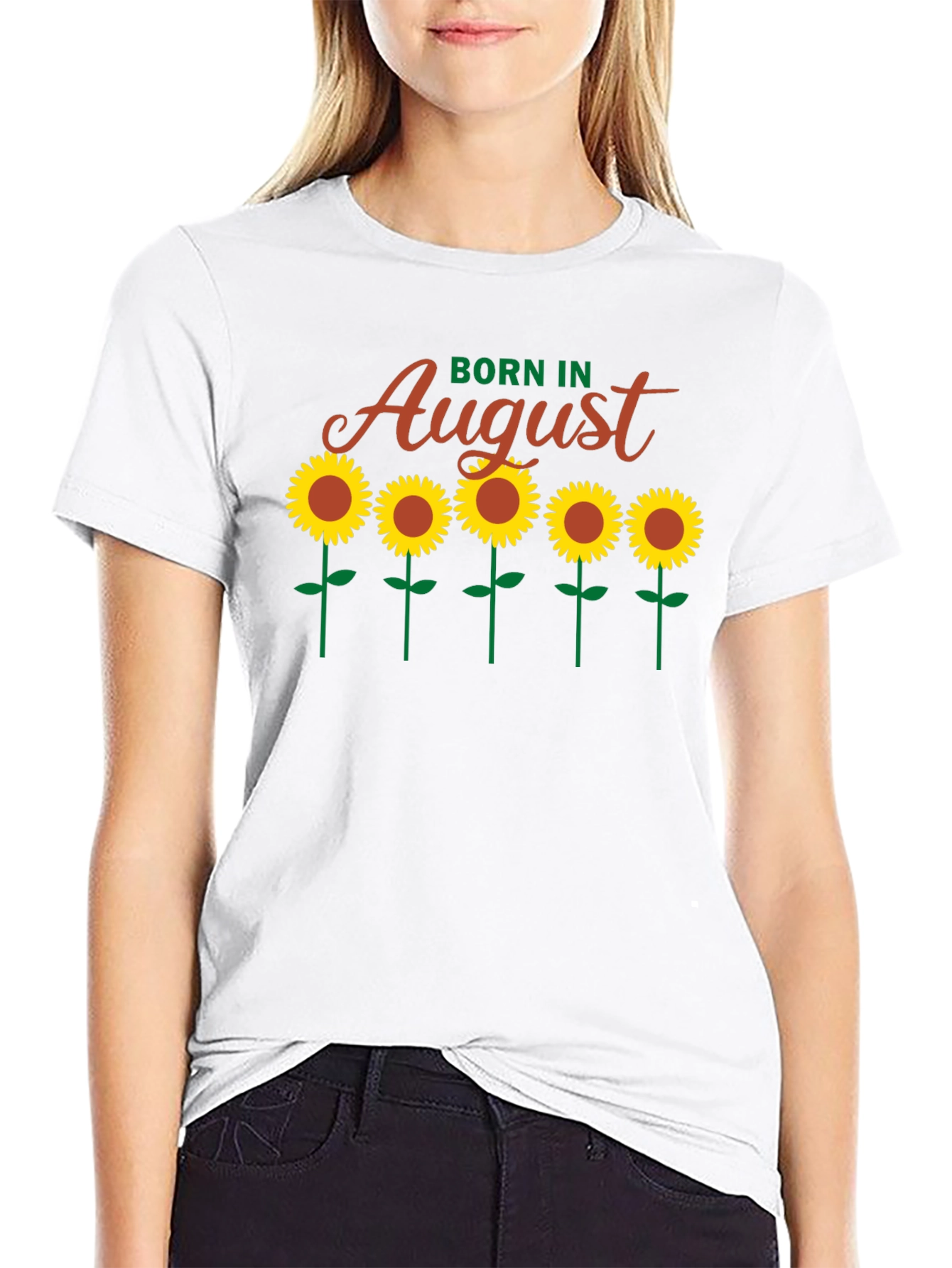 Camiseta Negra Born in August con Girasoles