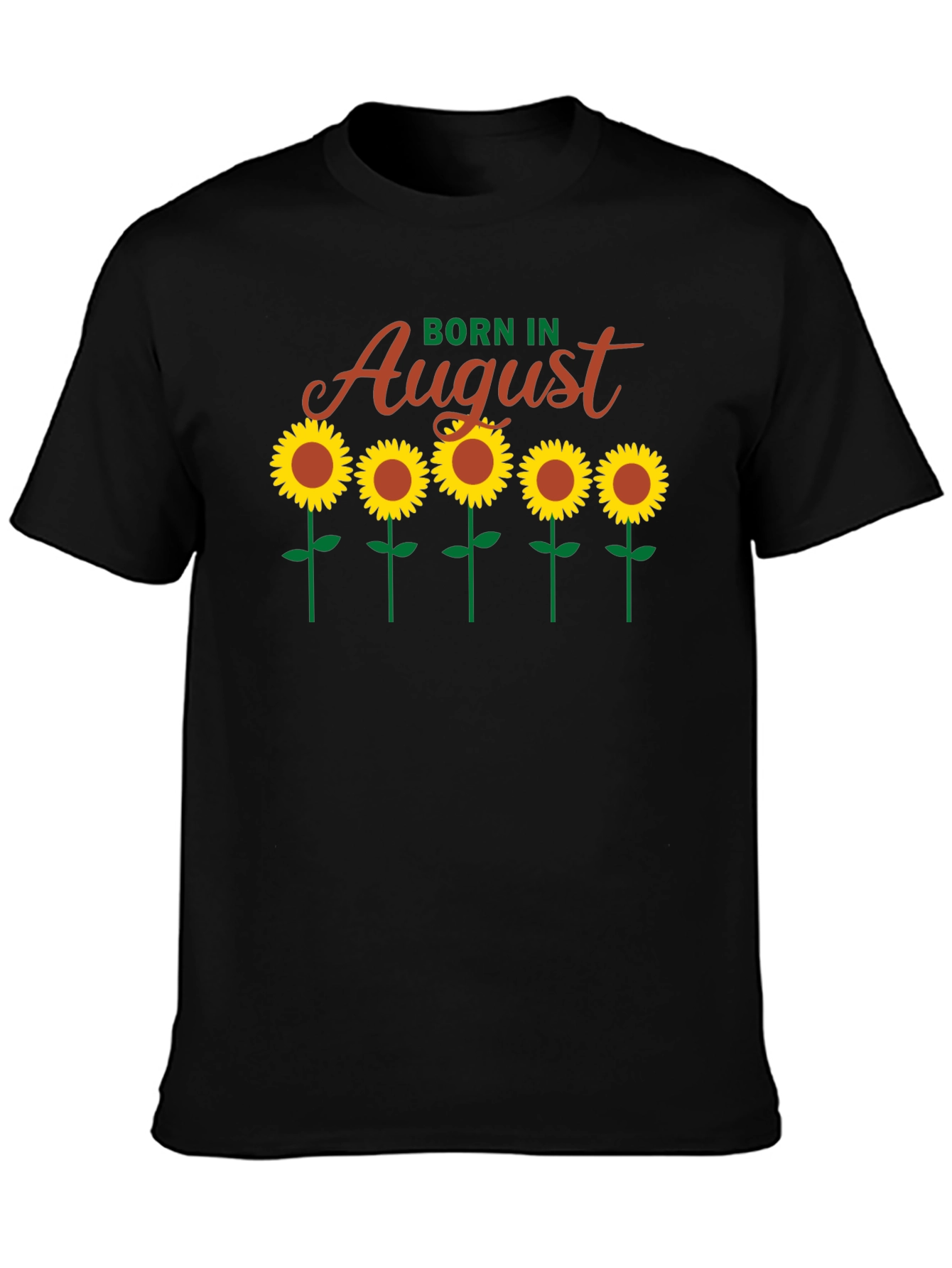 Camiseta Negra Born in August con Girasoles