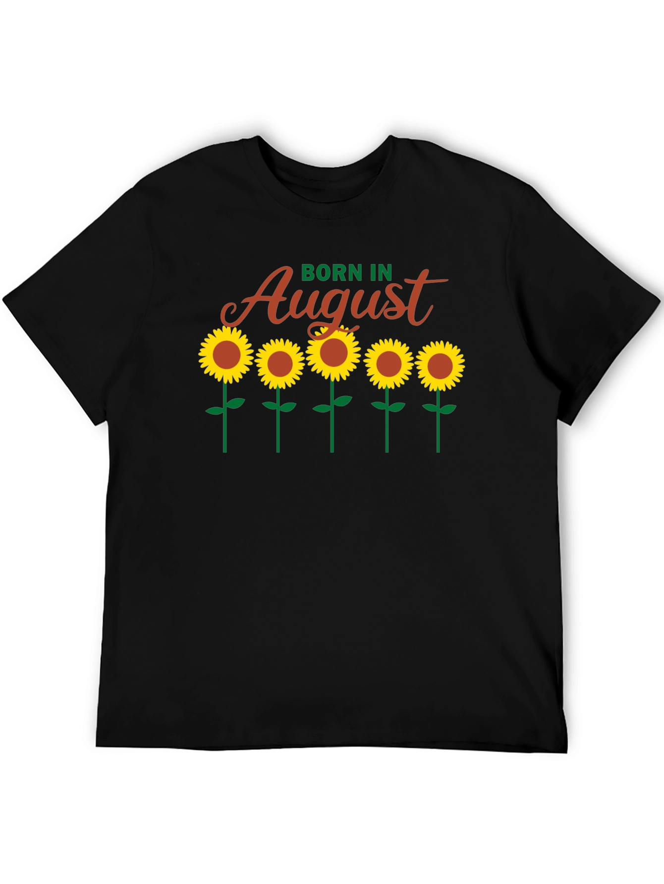 Camiseta Negra Born in August con Girasoles