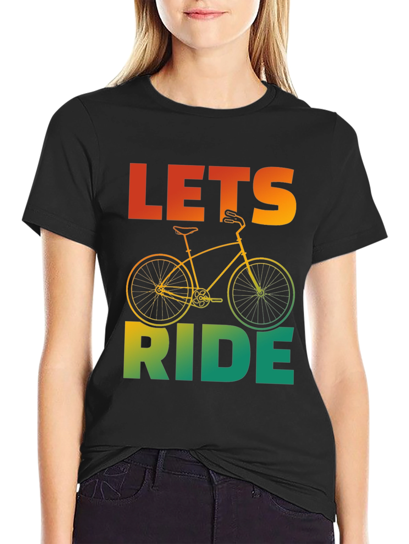 Camiseta Negra con Diseño de Bicicleta Lets Ride