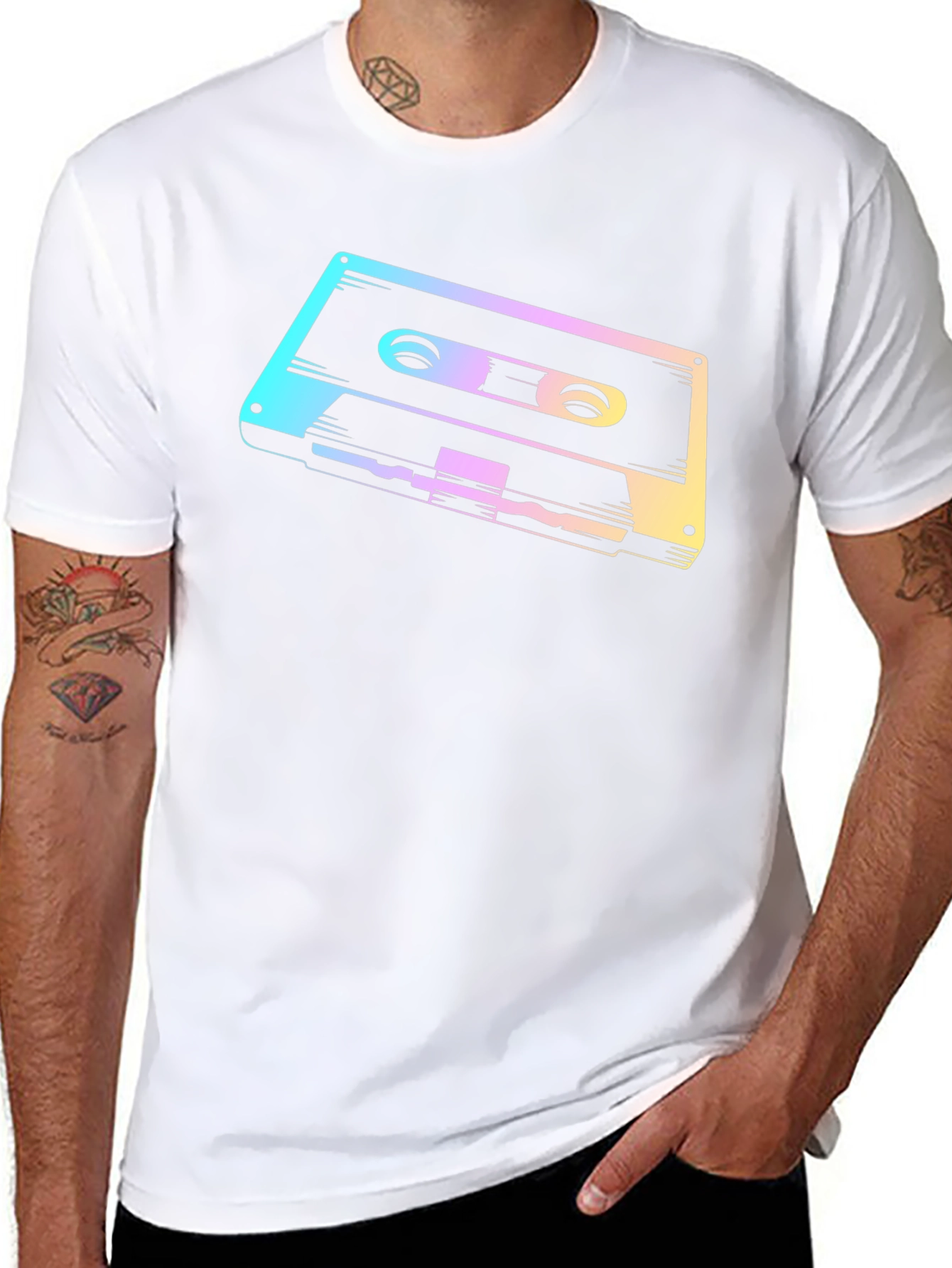 Camiseta Negra con Diseño Retro de Cassette