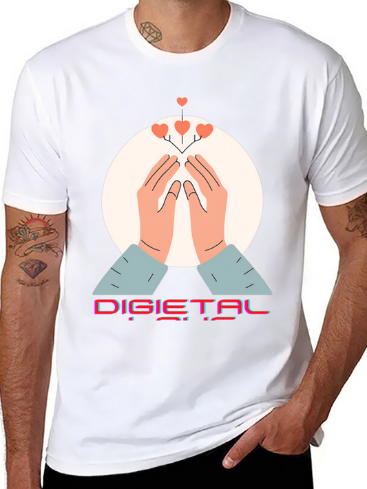 Camiseta Negra Diseño Digital con Manos y Corazones