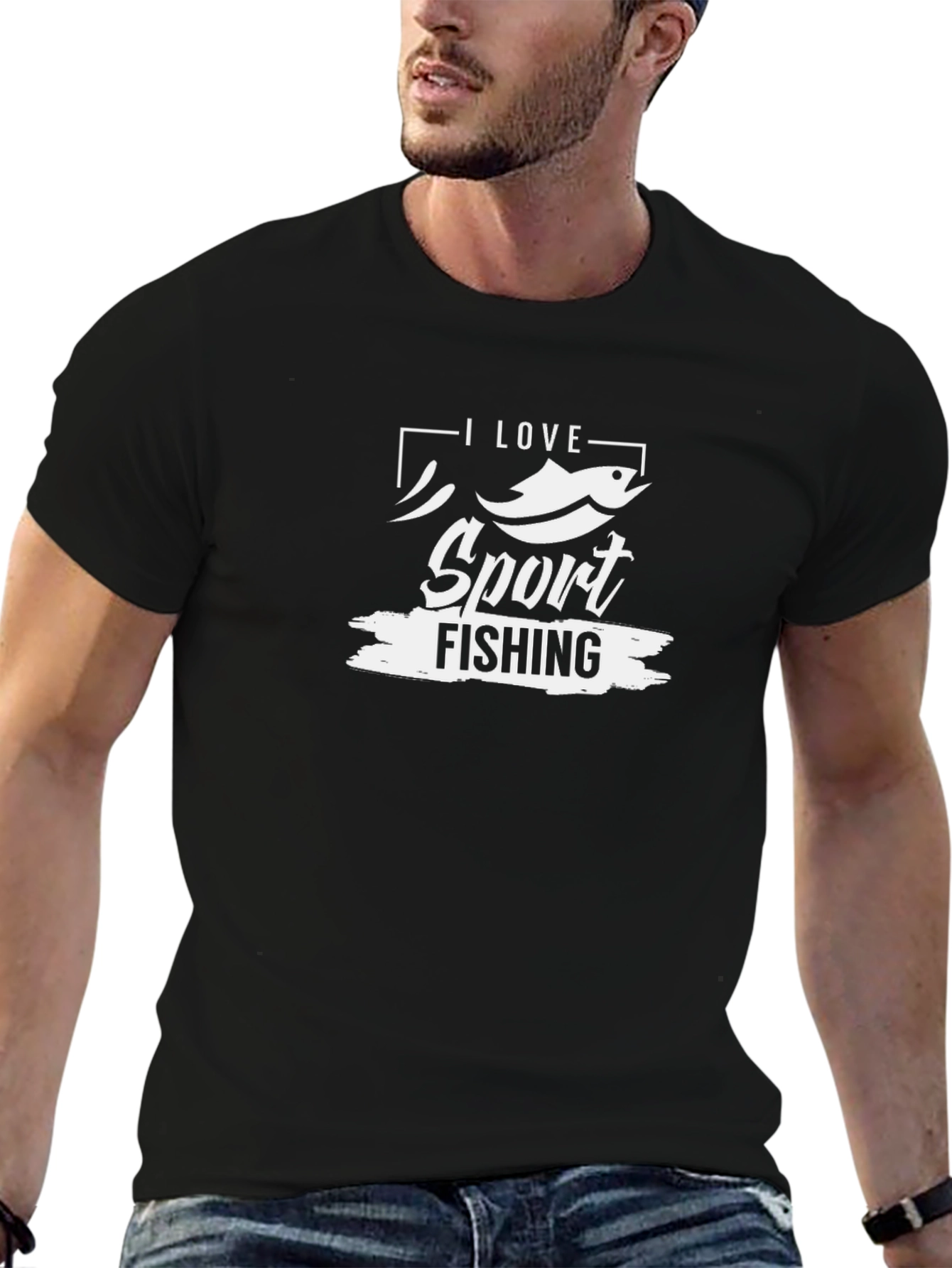 Camiseta Negra I Love Sport Fishing para Hombre