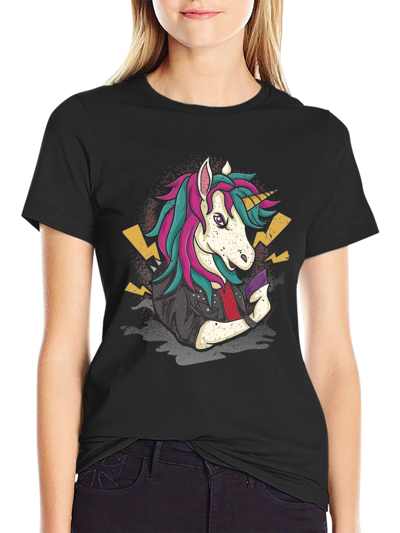 Camiseta Negra con Unicornio Rockero