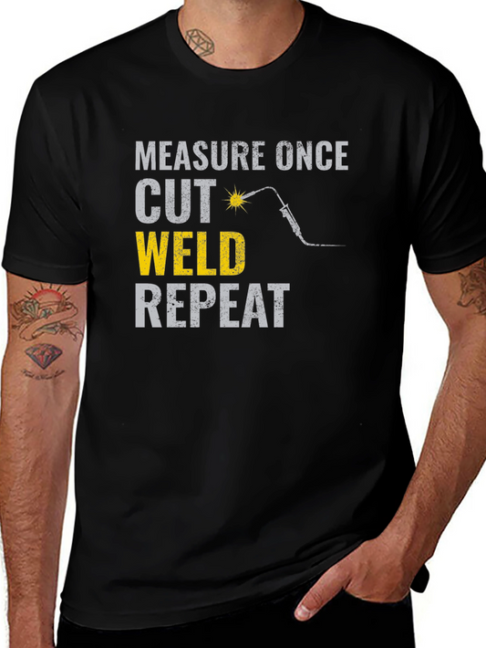 Camiseta Negra: Mide Corta Suelda Repite