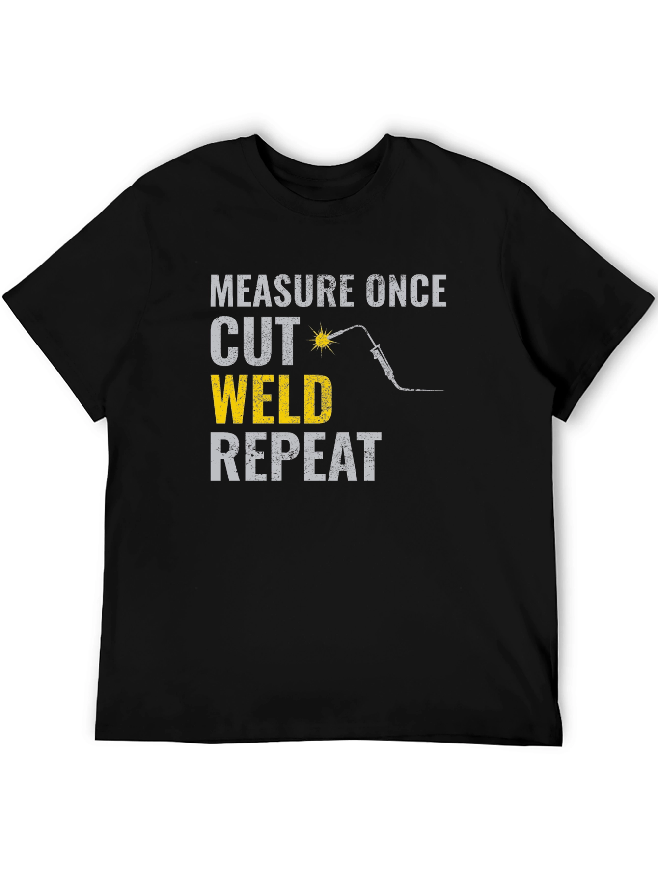 Camiseta Negra: Mide Corta Suelda Repite