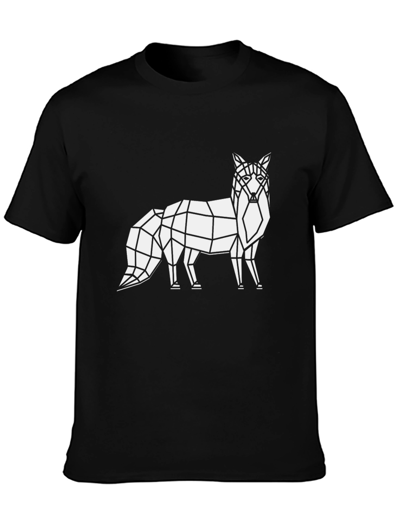 Camiseta Negra con Diseño Geométrico de Zorro