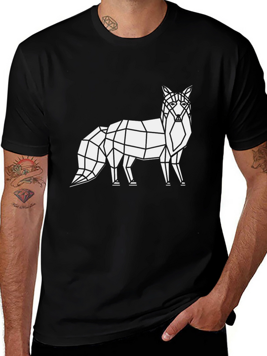 Camiseta Negra con Diseño Geométrico de Zorro