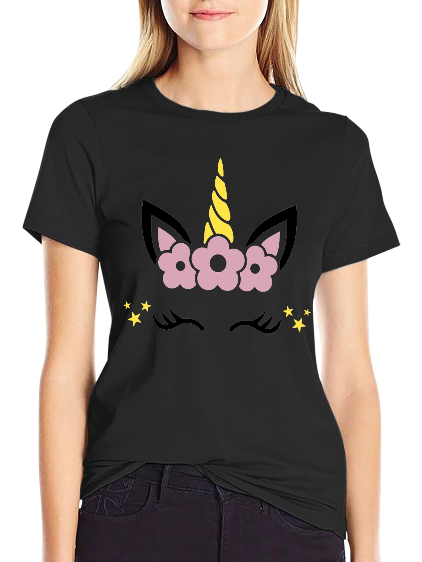 Camiseta Negra Unicornio Floral