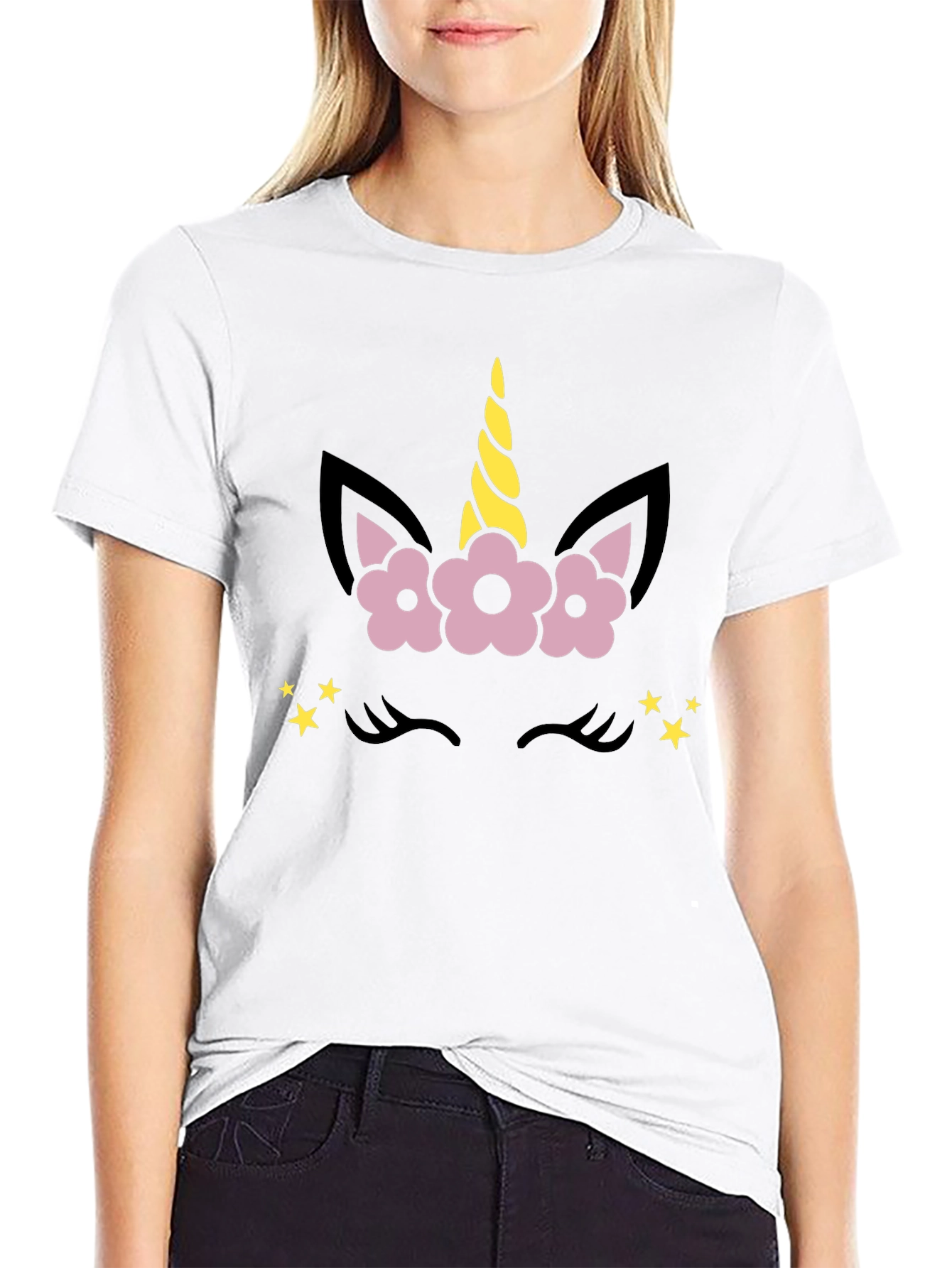 Camiseta Negra Unicornio Floral