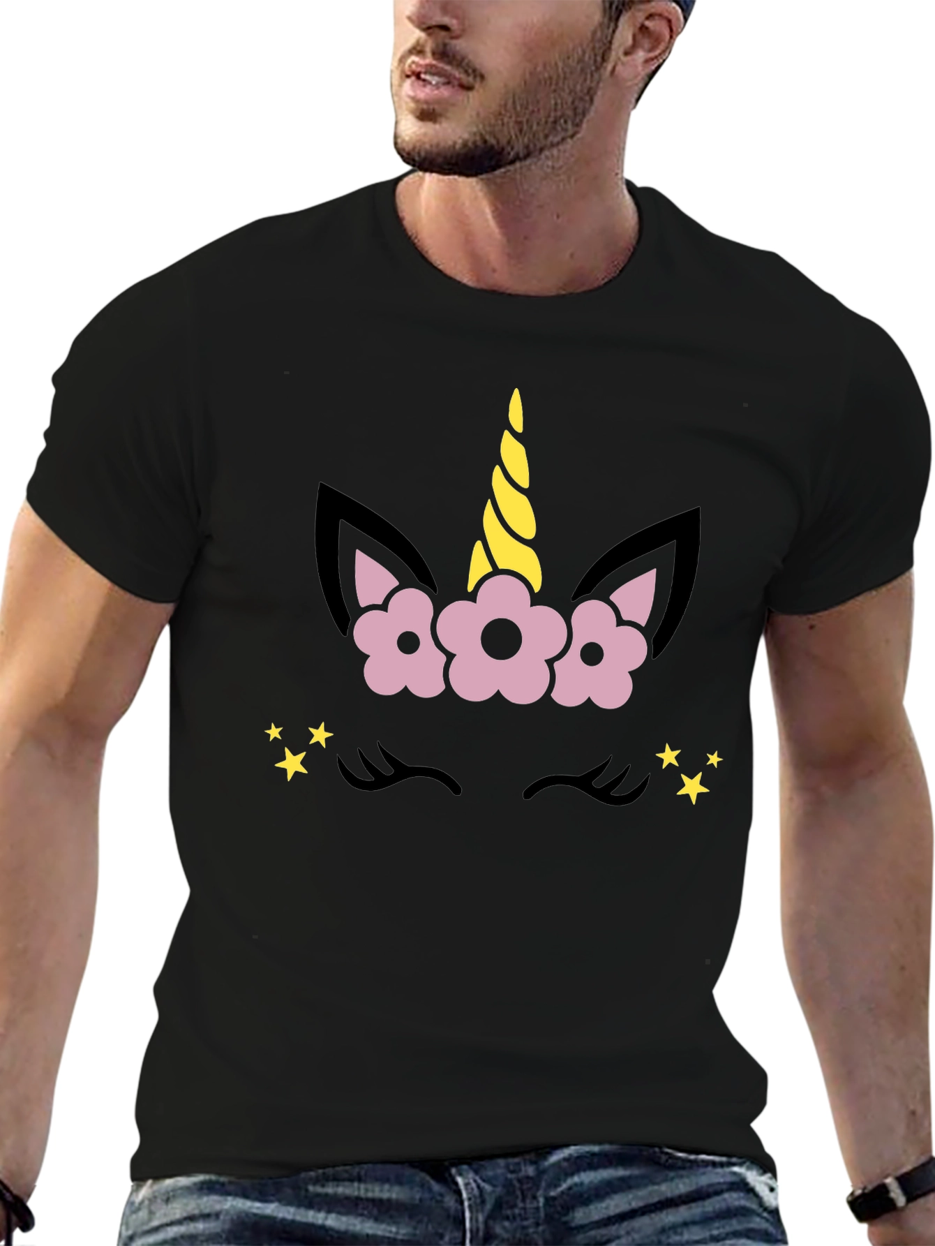 Camiseta Negra Unicornio Floral