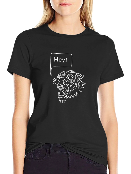 Camiseta Negra con Tigre y Bocadillo Hey!