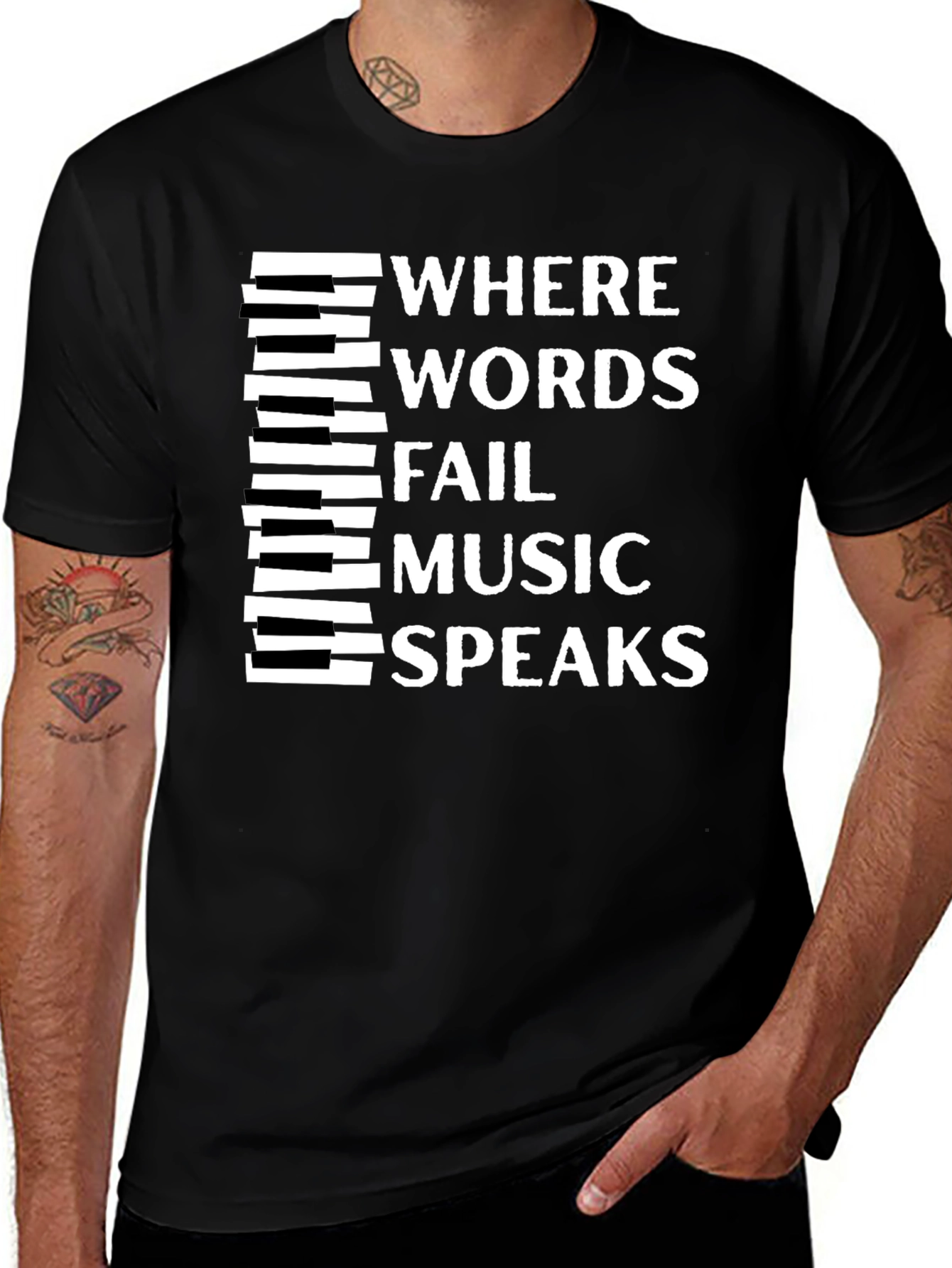 Camiseta Negra con Diseño Musical Inspirador