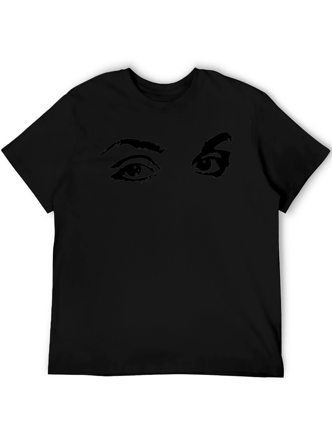 Camiseta Negra con Estampado de Ojos Expresivos