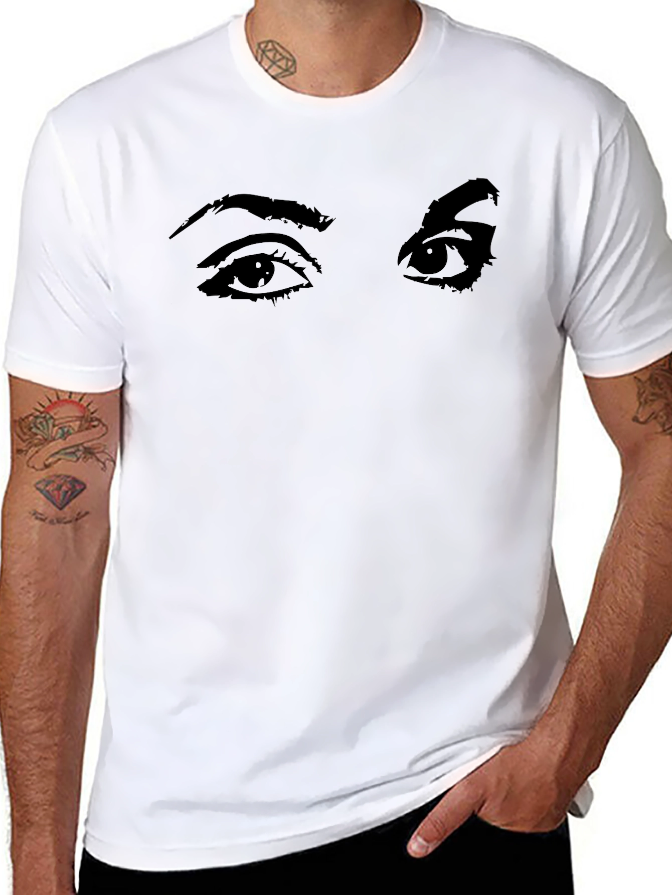 Camiseta Negra con Estampado de Ojos Expresivos