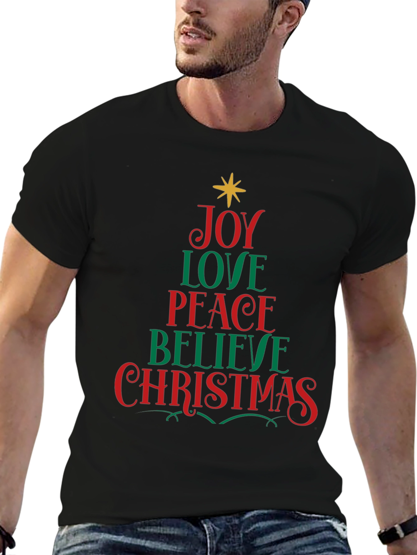 Camiseta Navideña Hombre - Joy Love Peace