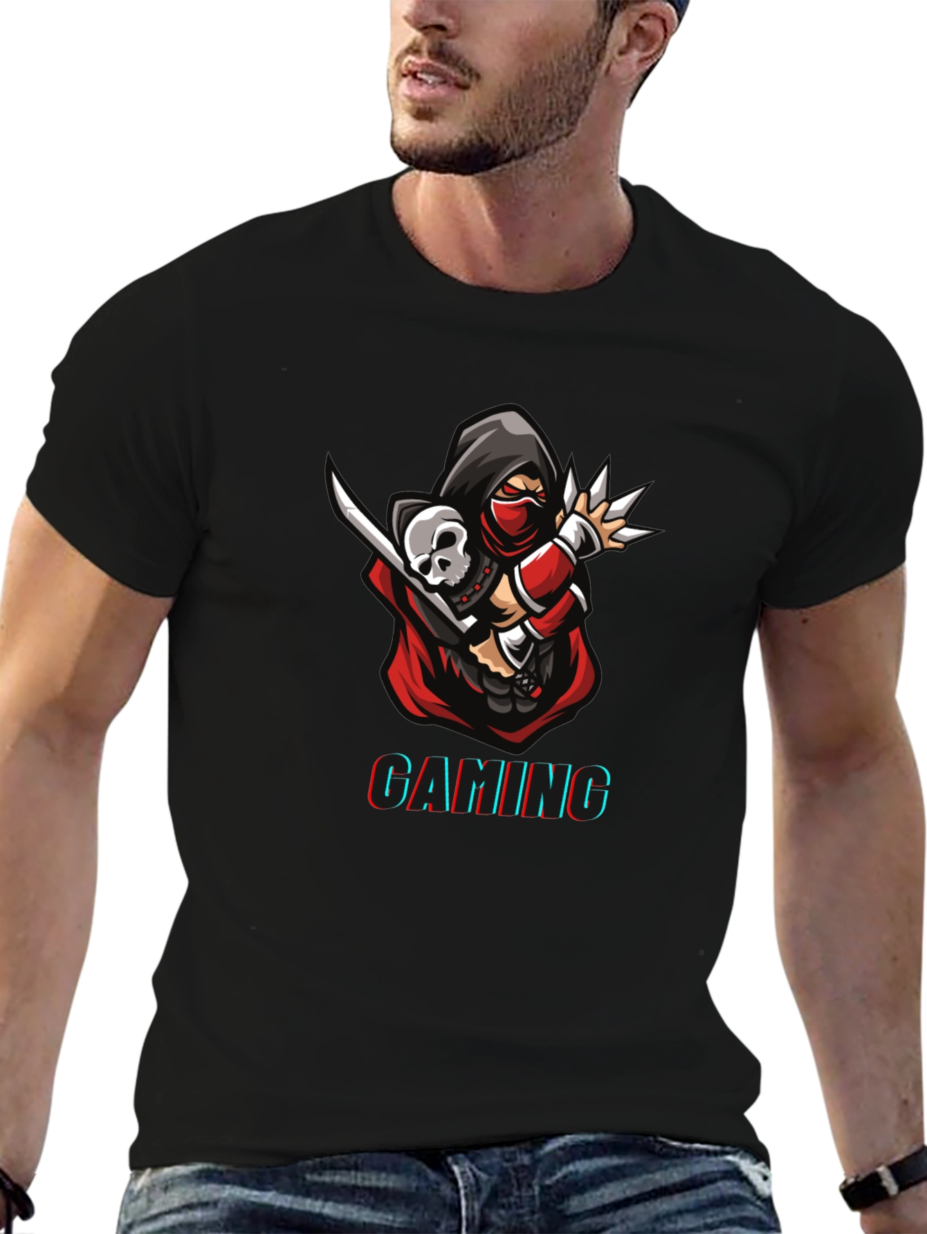 Camiseta Negra Estampada Gaming Ninja