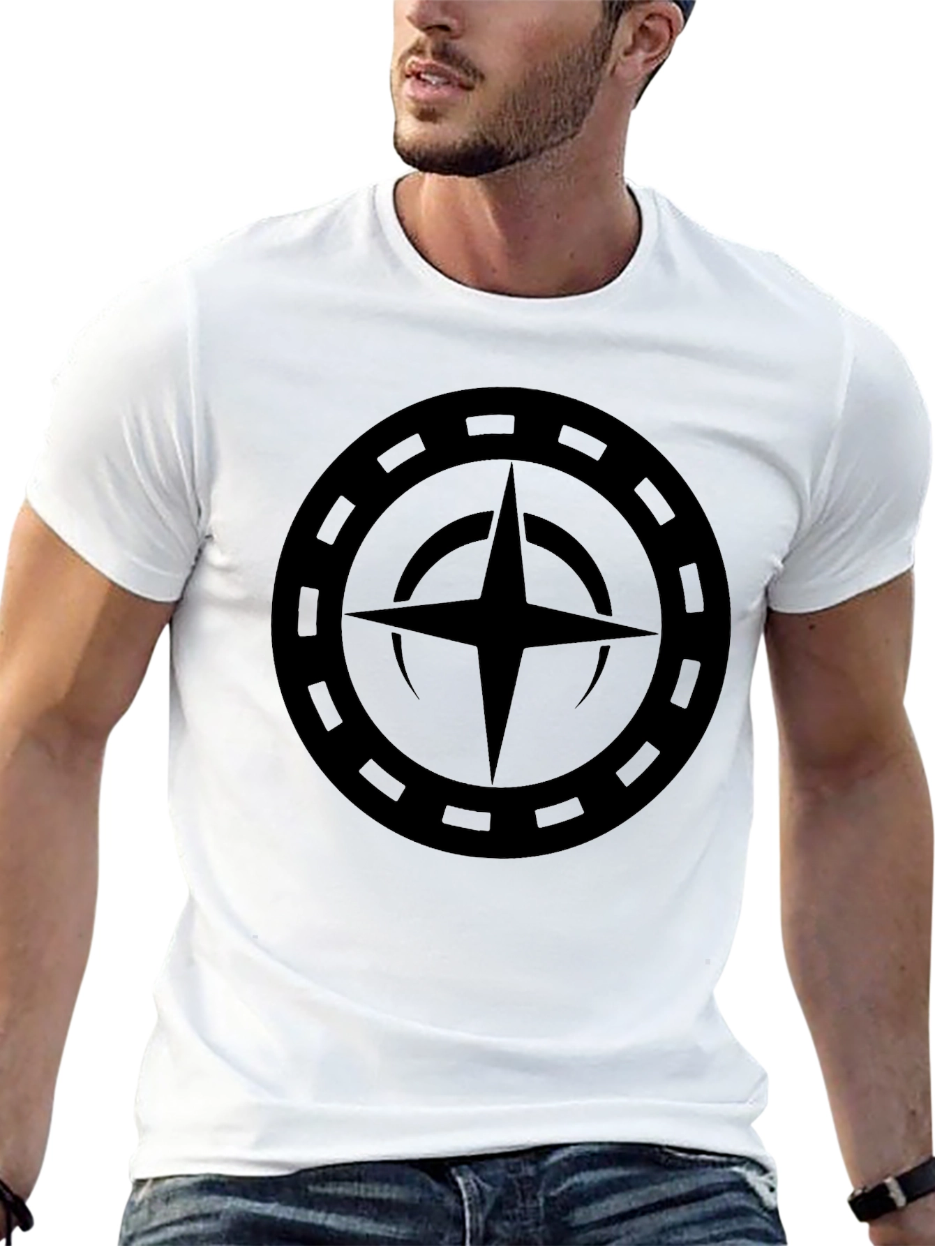 Camiseta Negra con Diseño Circular Estrellado