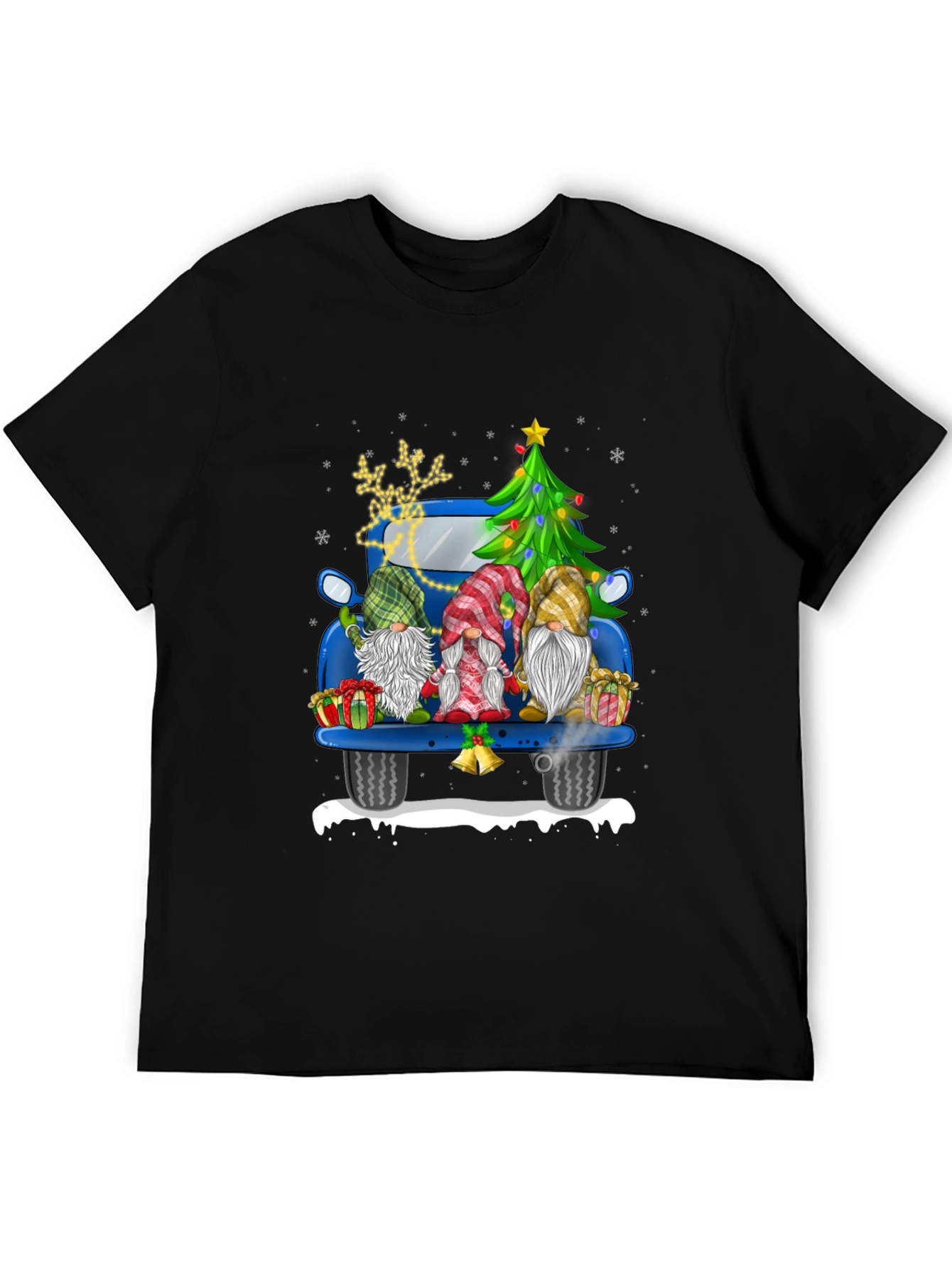Camiseta Navideña con Gnomos en Camioneta Azul