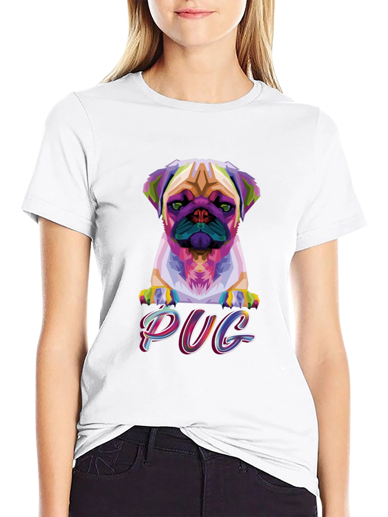 Camiseta Negra con Diseño Pug Geométrico