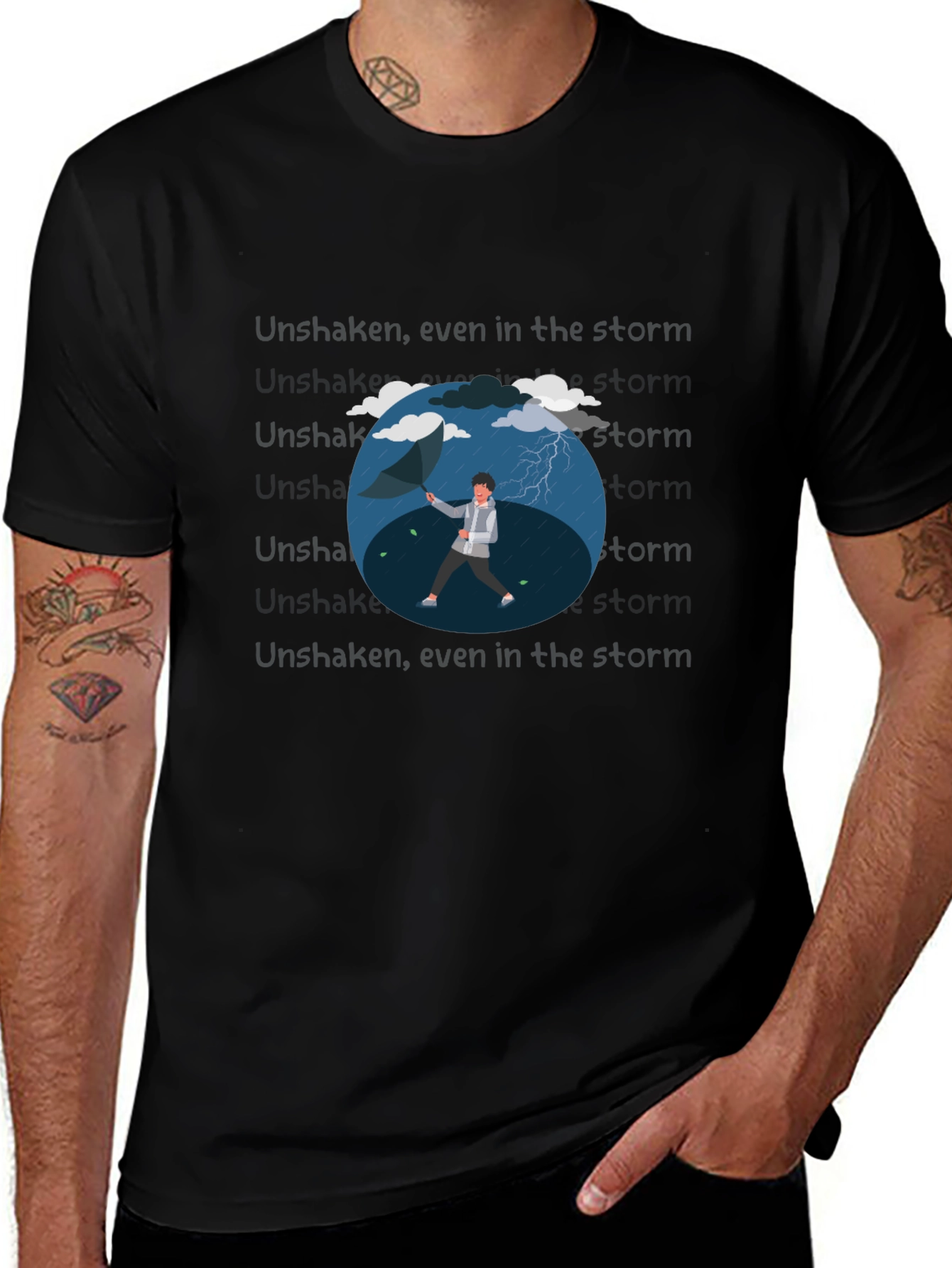 Camiseta Negra con Diseño de Lluvia