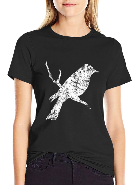 Camiseta Negra con Diseño de Pájaro Vintage