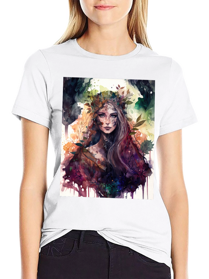Camiseta Negra con Diseño de Ninfa de Bosque