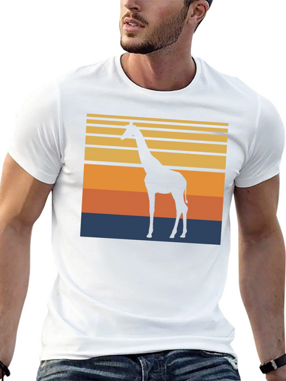 Camiseta Negra con Diseño Retro de Jirafa