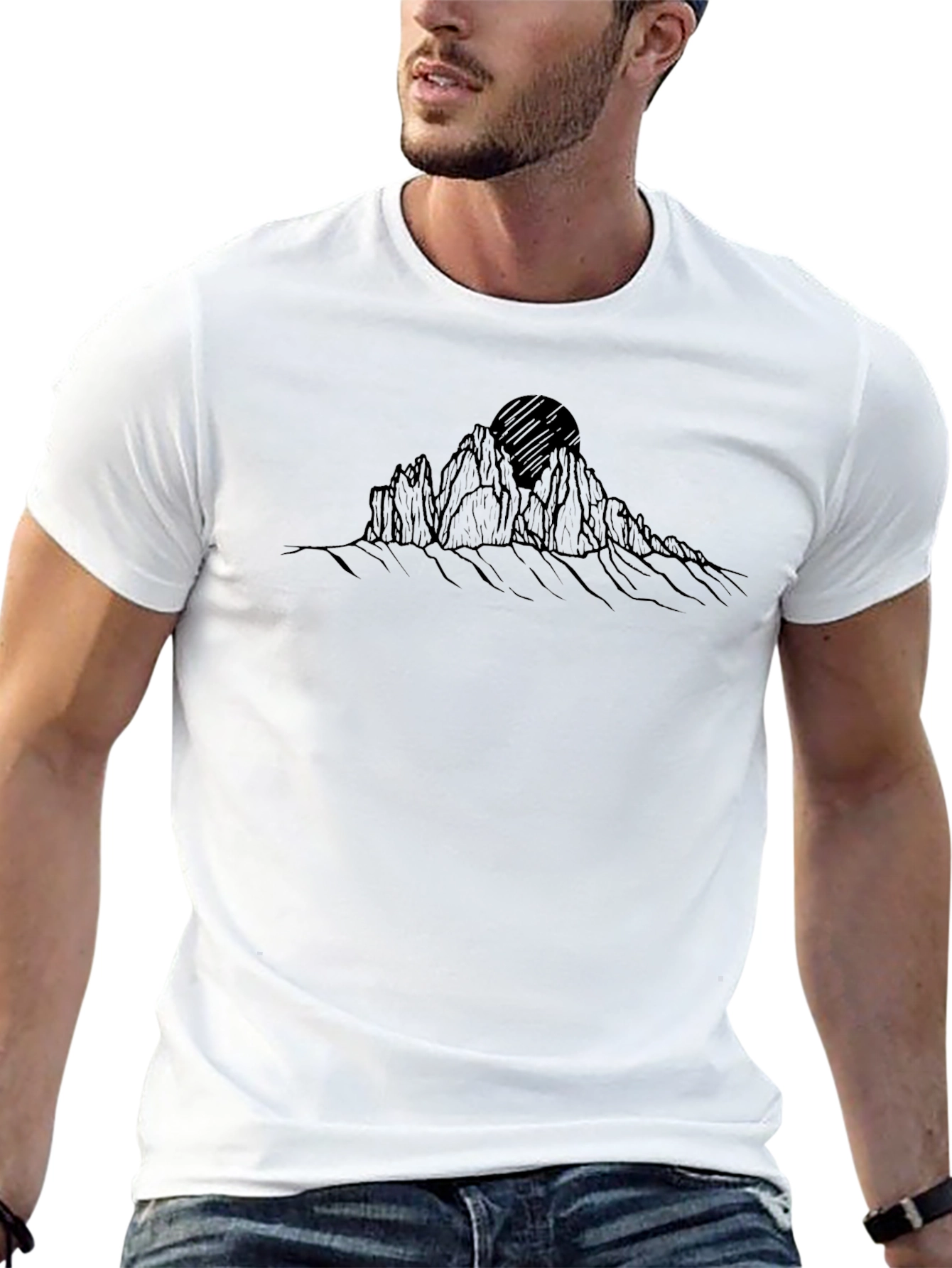 Camiseta Negra Montañas y Sol