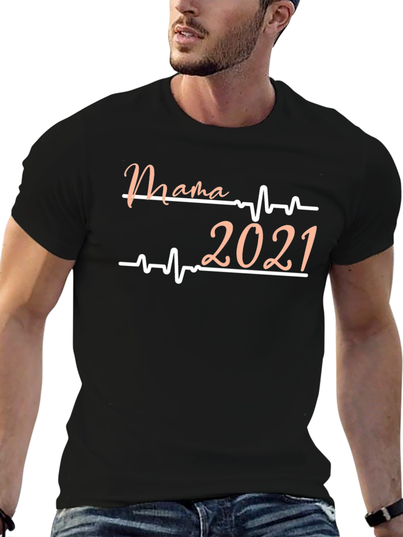 Camiseta Negra Mama 2021 con Diseño de Latido