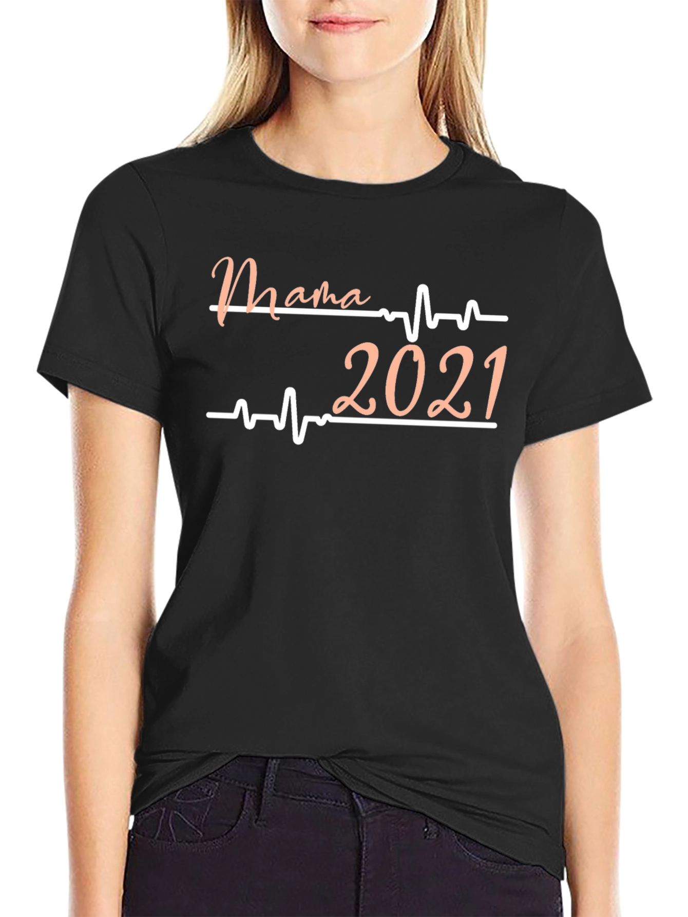 Camiseta Negra Mama 2021 con Diseño de Latido